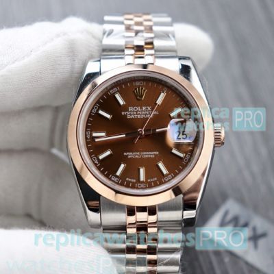 Best Buy Copy Rolex Datejust Brown Dial 2-Tone Rose Gold Men's Watch